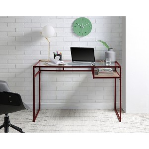 Writing Desk with Glass Top, Open Shelf, and Metal Sled Base - 1 of 4