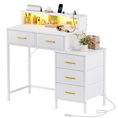 Hausource 39.4"/47.2" Vanity Desk Makeup Dressing Table with 5 Drawers, Charging Station, No Mirror