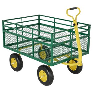 Garden Cart Heavy Duty Folding Yard Cart with 10"Multi-Terrain Tires,4 Removable Mesh Sides,180° Swivel Handle Metal Wagon for Lawn,Yard,Patio,Farm - 1 of 4