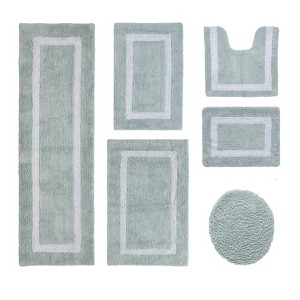 Hotel Bath Rug 100% Premium Cotton Tufted Weave Two Tone Reversible 6 Piece Bathroom Rug Set, Super Soft & Water Absorbent, Machine Washable Bathmat - 1 of 4