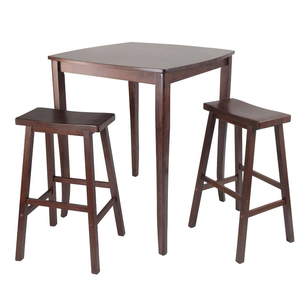 Photos - Dining Table 3pc Inglewood Counter Height Dining Sets with Saddle Seat Bar Stools Wood/Walnut - Winsome