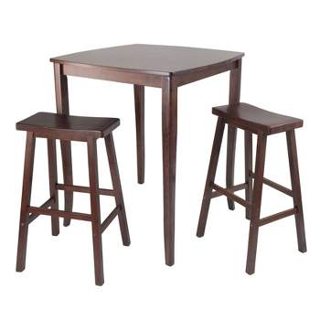 3pc Inglewood Counter Height Dining Sets with Saddle Seat Bar Stools Wood/Walnut - Winsome