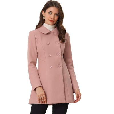 Inspire Chic Women s Christmas Peter Pan Collar Double Breasted Long Trench Winter Pea Coat Dusty Pink X large Target