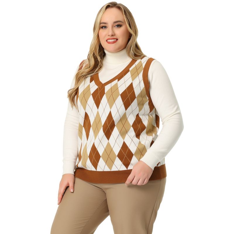 Agnes Orinda Women's Plus Size Cable Knit Sleeveless Pullover Sweater Vest, 3 of 7