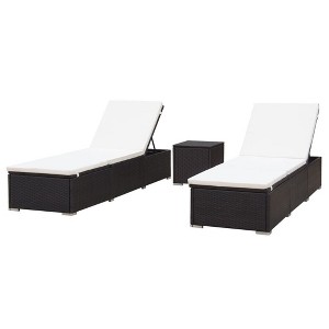 vidaXL Poly Rattan Sun Loungers Set with Table - Weather-Resistant and Adjustable 2-Piece Outdoor Loungers with Removable Cushions, in Brown - 1 of 4
