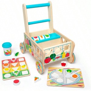 Wooden Shape Sorting Grocery Cart Toy - Pretend Play, Stacking Puzzles - 1 of 4