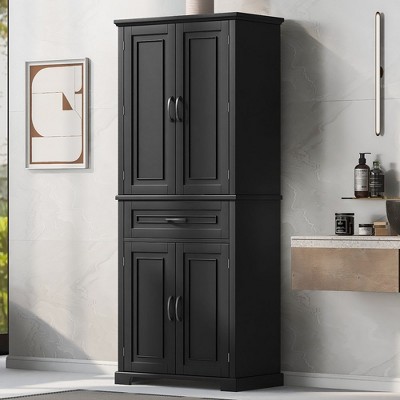 Bathroom Cabinet, Tall Storage Cabinet With Doors & Adjustable Shelf, Freestanding Storage Cabinet For Kitchen, Living Room, Laundry Room