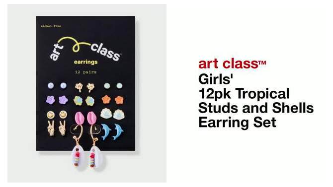 Girls&#39; 12pk Tropical Studs and Shells Earring Set - art class&#8482;, 2 of 5, play video
