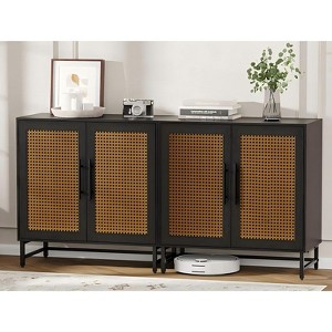 COMHOMA 2 Storage Cabinet with Rattan Doors, Free Standing Buffet Cabinet, Black - 1 of 4