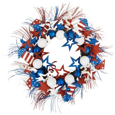 Northlight Glittered Stars And Rockets Patriotic Wreath - 22