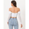Allegra K Women's Ruched Off Shoulder Push Up Party Mesh Sheer Long Sleeve Corset Crop Top - 4 of 4