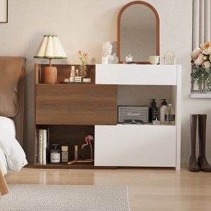 Famapy Storage Cabinet White Patchwork Brown Expandable Structure Stylish and Practical - 1 of 4