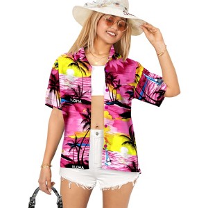 LA LEELA Button Down Shirt for Women Summer Beach Short Sleeve Tropical Vacation Hawaiian T-Shirt Coverup Dress Shirts Tops for Women - 1 of 4