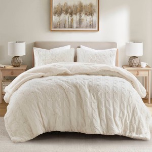 AENKYO Twin Chenille Comforter Set, Ivory Woven Textured Bedding, Textured Cable Knit Comforter Set, Twin Chenille Bedding - 1 of 4