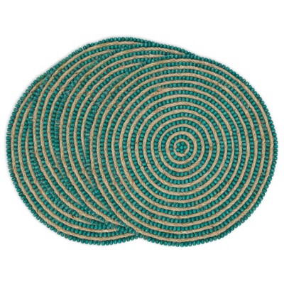 Turquoise Beaded Spiral Swirl Round Placemats, Set of 4