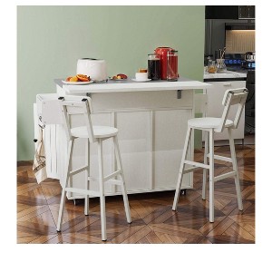 Rolling Kitchen Island Cart with Drop Leaf Countertop Adjustable Shelve Spice Rack With Two Chairs For Kitchen Dining Room - 1 of 4