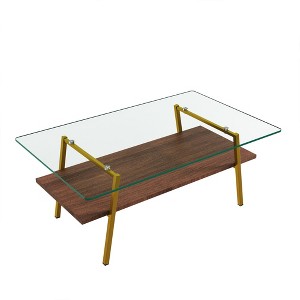 NicBex Modern 38.58" Rectangle Coffee Table with Glass Top, Open Storage Shelf and Iron Frame for Living Room - 1 of 4