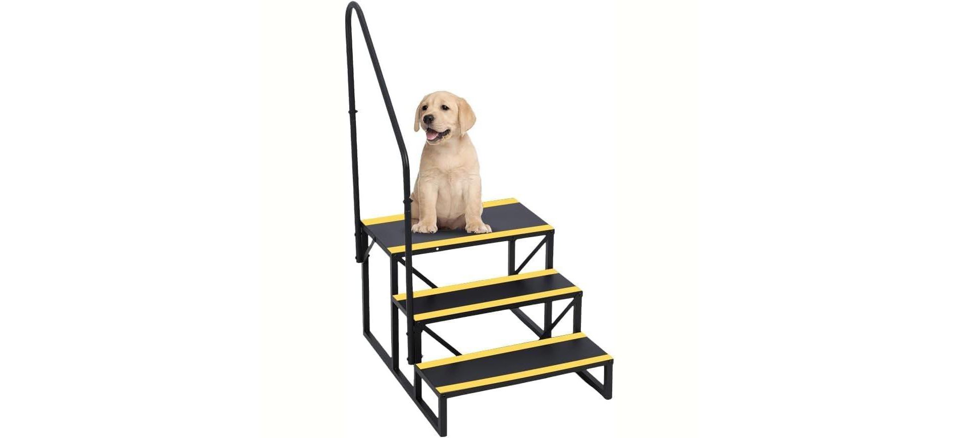 3 Step RV Stairs with Handrail, RV Steps Ladder Hot Tub Steps, Portable Metal Camper Steps Mobile Home Stairs with Non-Skid Tapes for Mobile Home,