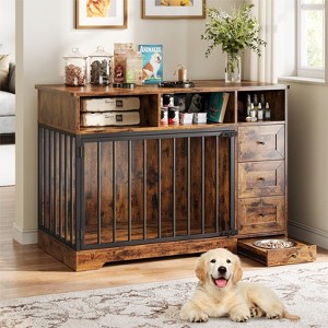 48 Inch Dog Crate Furniture, Indoor Dog Kennel with Hidden Bowl, 3 Drawers and 3 Open Drawers, Decorative Pet Crate for Large Dogs - 1 of 4