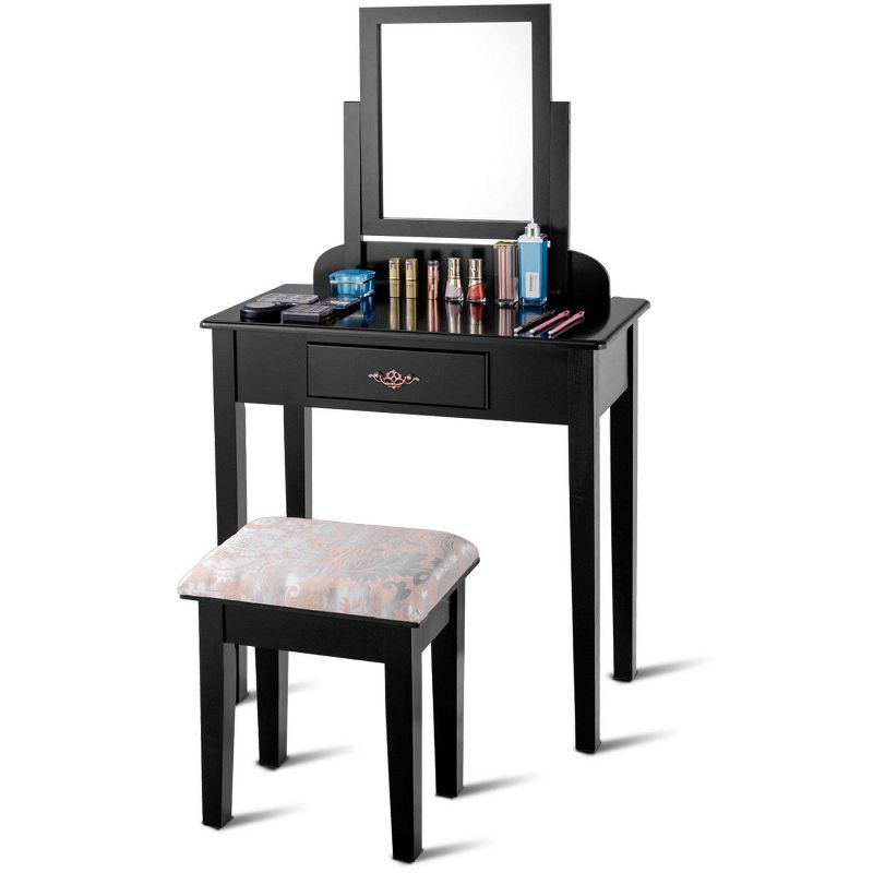 Costway Makeup Desk Vanity Dressing Table Square Stool 1 Large Black, 5 of 11