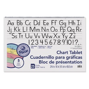Pacon® Colored Paper Chart Tablet, Manuscript Cover, 5 Assorted Colors, 1-1/2" Ruled, 24" x 16", 25 Sheets - 1 of 1