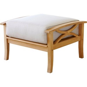 Abbington Teak Patio Ottoman with Cushion - Beige/Natural Teak - Cambridge Casual: Weather-Resistant, Spot Clean - 1 of 2