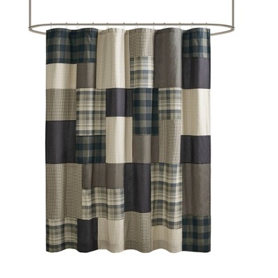 Winter Hills Tan Cotton Plaid Shower Curtain