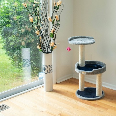 Gray Faux Fur and Sisal 3-Level Cat Tree