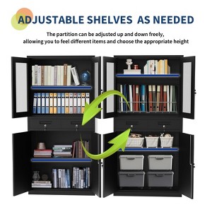 71-Inch Tall Metal Garage Storage Cabinet with Glass Doors ¨C 2 Lockable Drawers & 2 Adjustable Shelves, All-Lockable Organizer - 1 of 4
