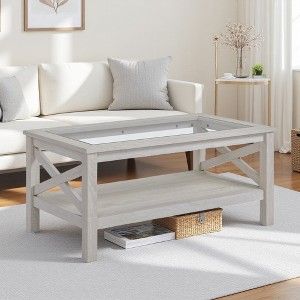 39.25" Wood Frame Glass Coffee Table - 1 of 4