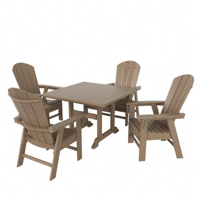 WestinTrends 5 Piece Outdoor Patio Dining Square Table and Curved Back Armchair Set
