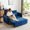 54" Multi-Position Adjustable Velvet Loveseat with Pull-Out Bed & Detachable Arm Pockets (Blue) - 3 of 4