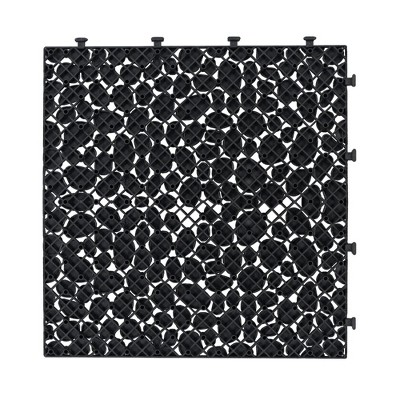 Vynxaria Waterproof  Slip Resistant: 12 Piece Set of 12x12 Black Plastic Tiles with Pebble Pattern for Bathroom, Balcony More
