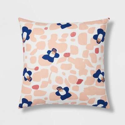 Floral Print with Embroidery Square Throw Pillow Blush/Blue - Room Essentials™