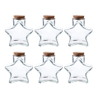 Whole Housewares | 10 oz Star Shaped Glass Favor Jars with Cork Lids,Glass Wish Bottles with Cork Set