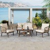 Sapphtopaz Patio Furniture Set Woven Rope Loveseat Conversation Outdoor Chairs Coffee Table with Wood Table Top Patio Chairs for Pool, Terrace - 2 of 4