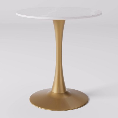 Contemporary Livia Round Marble & Wood Bistro Table in Grey/Gold