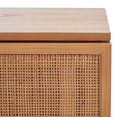 Natural Rattan and Black 2-Drawer Nightstand