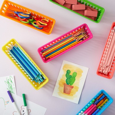 Rainbow Plastic Pencil Holder Trays for Classroom Organization, 12-Pack