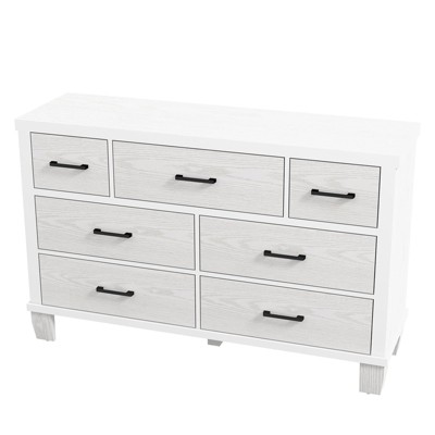 Modern 7-Drawer Wooden Dresser with Metal Handles: Bedroom & Living Room Clothes Storage Organizer