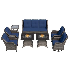 UPTION 7-Person Wicker Outdoor Patio Furniture Set Rattan Chair Wicker Set with Red Cushion - 1 of 4