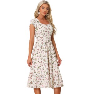 Allegra K Women's Summer V Neck Short Sleeve Boho Floral Print Long Midi Dress - 1 of 4