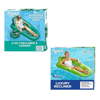Aqua Leisure Campania 2 in 1 Convertible Water Lounger Pool Inflatable, Floral + Luxury Water Recliner Lounge Pool Float with Headrest, Lime Floral