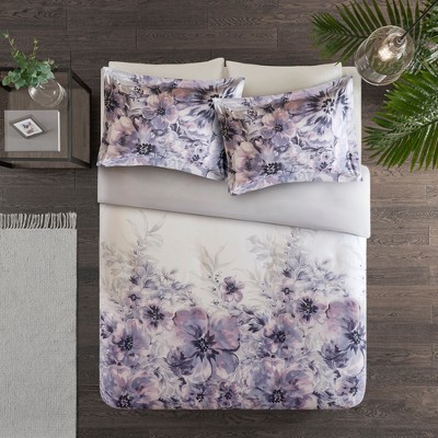 3pc Full/Queen Slade Cotton Printed Duvet Cover Set Purple