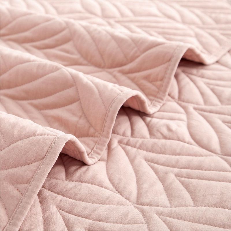Peace Nest Pink Leaf Pattern Quilted Microfiber Coverlet Set, 5 of 6