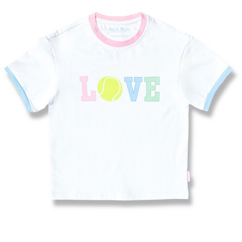 Bits & Bows Kids Girls' Love Tennis Crewneck T-Shirt, White 5/6