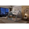 APRILSOUL Full Size Wood House Bed with Window and Fence, Gray - 2 of 4