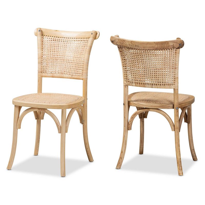 2pc Fields Woven Rattan and Wood Cane Dining Chair Set Brown - Baxton Studio, 1 of 11