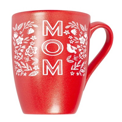 Elanze Designs Mother's Day Appreciation Coffee Cup Mug 10 Ounce Ceramic With Shimmery Metallic Finish Mom Floral Pattern Crimson Red