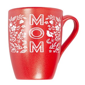 Elanze Designs Mother's Day Appreciation Coffee Cup Mug 10 Ounce Ceramic With Shimmery Metallic Finish Mom Floral Pattern Crimson Red - 1 of 4